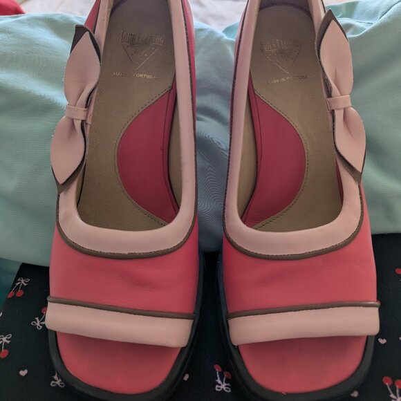 John Fluevog Vintage BEBE Heels Pretty Pink With Light Pink Bows Size 10 - Picture 7 of 14